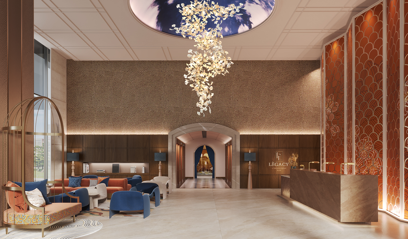 A lobby with a chandelier
AI-generated content may be incorrect.