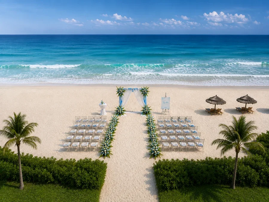 Tại Radisson Blu Resort, Cam Ranh, các cặp đôi có thể trao lời thề nguyện trên bãi cát vàng của Bãi Dài.